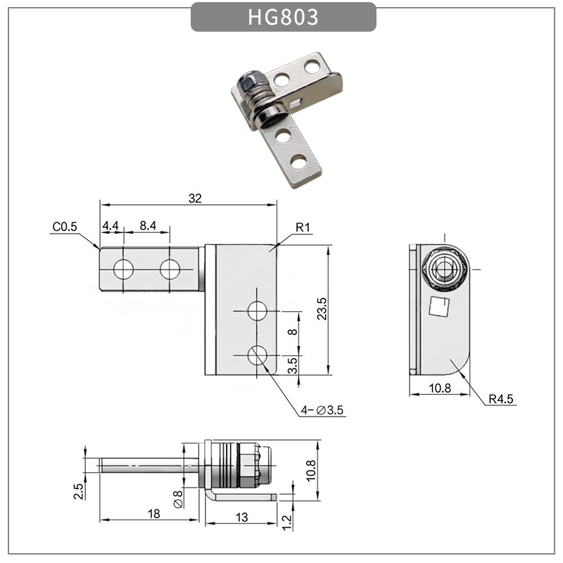 L-shaped small metal arbitrary stop - torque hinge - 1